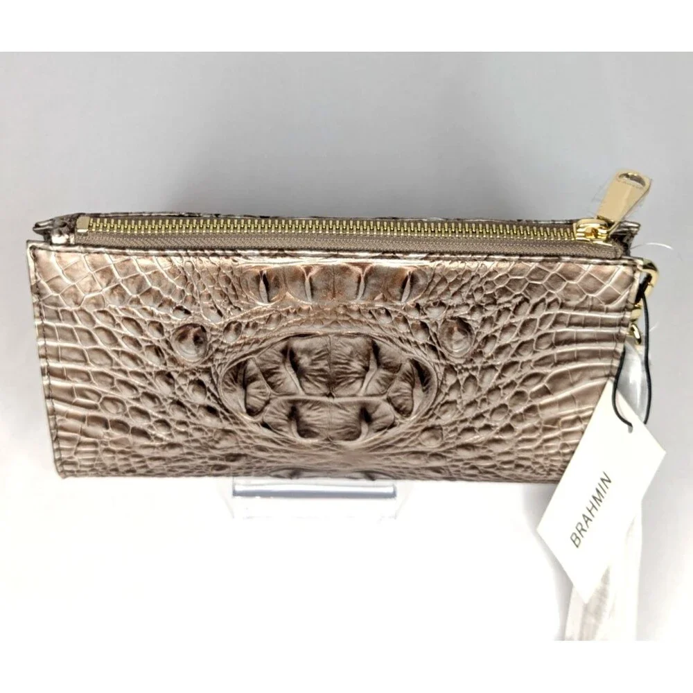 Brahmin Daisy Large Zip Wristlet - Silver Lining, Grey Taupe Brown NWT - Picture 4 of 9